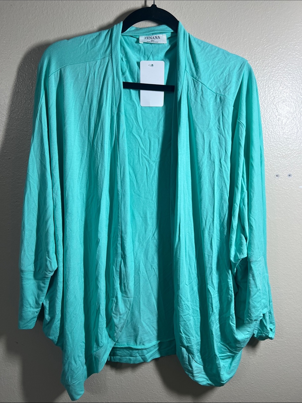 Zenana Outfitters Aqua Open-Front Draped Cardigan